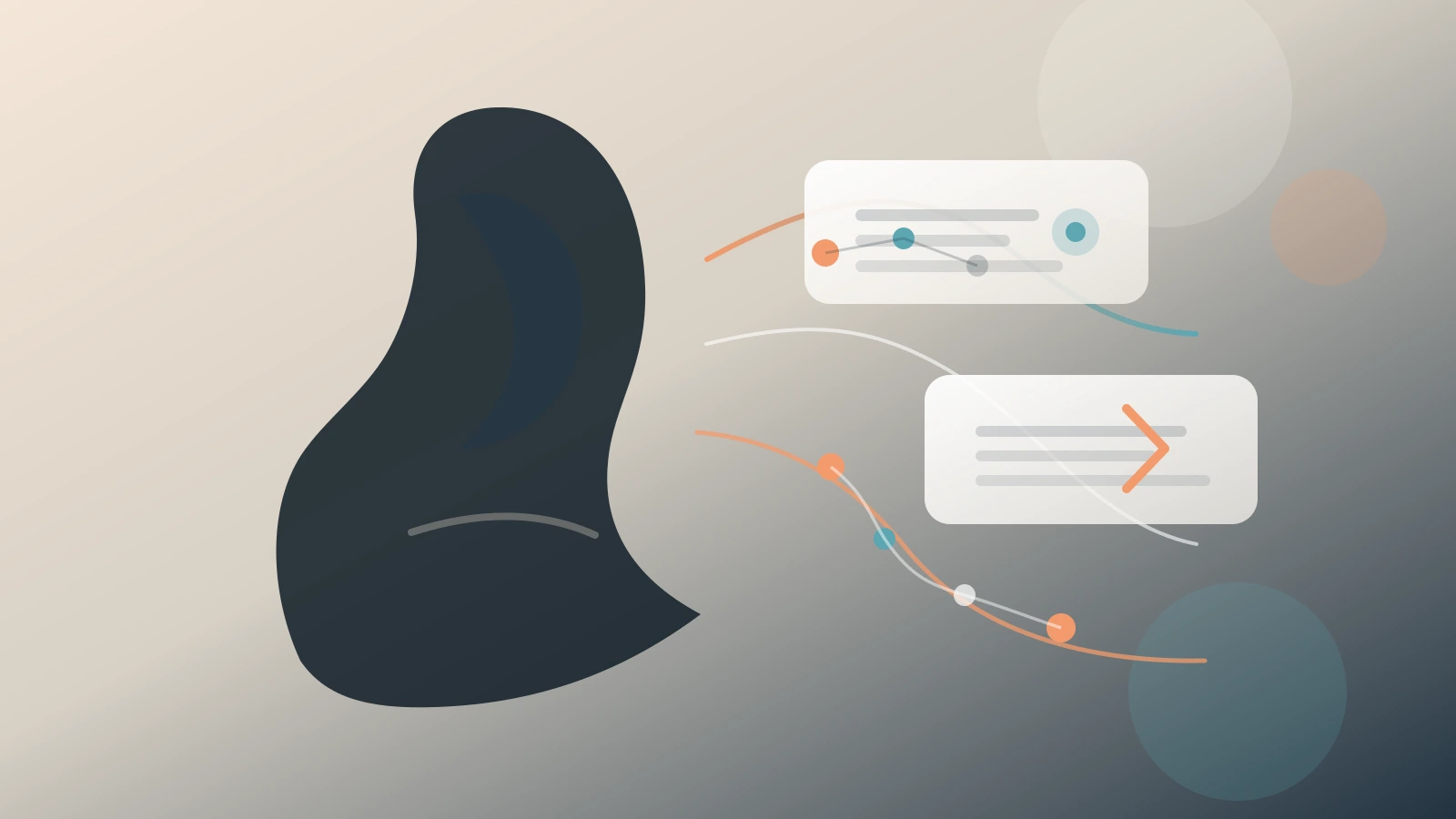 Human profile beside layered AI text and decision paths, illustrating how AI reshapes thinking, creativity, and choice.