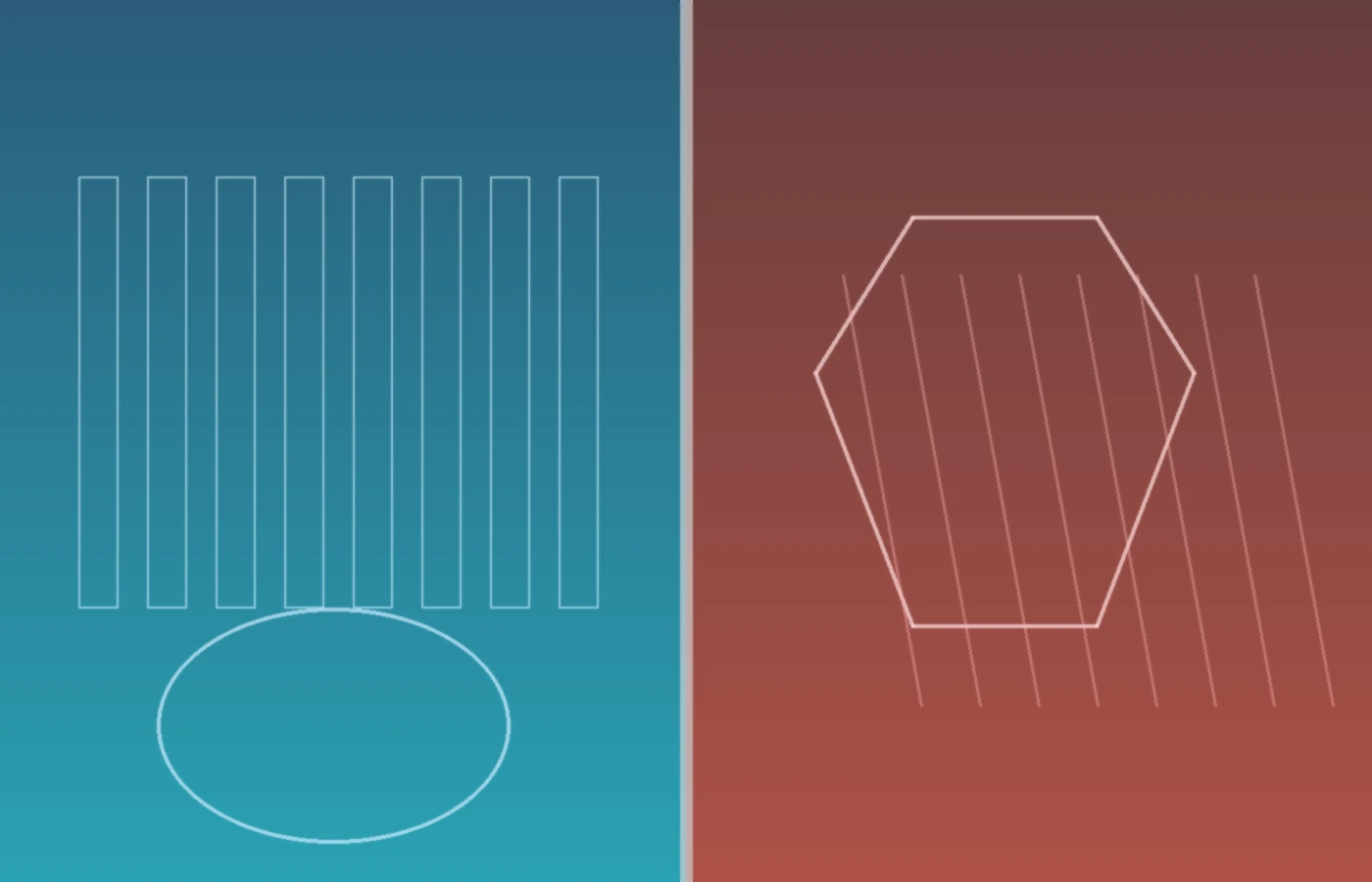Split-scene illustration showing AI potential benefits in science and infrastructure alongside misuse and control risks.