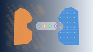 Split illustration of a human profile and an AI profile connected by shared intelligence themes like language and reasoning.
