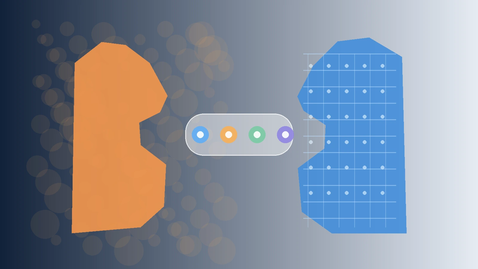 Split illustration of a human profile and an AI profile connected by shared intelligence themes like language and reasoning.