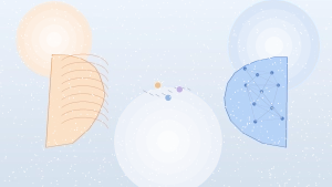 Split illustration of a human mind and an AGI system with a visible gap between organic cognition and machine pattern processing.