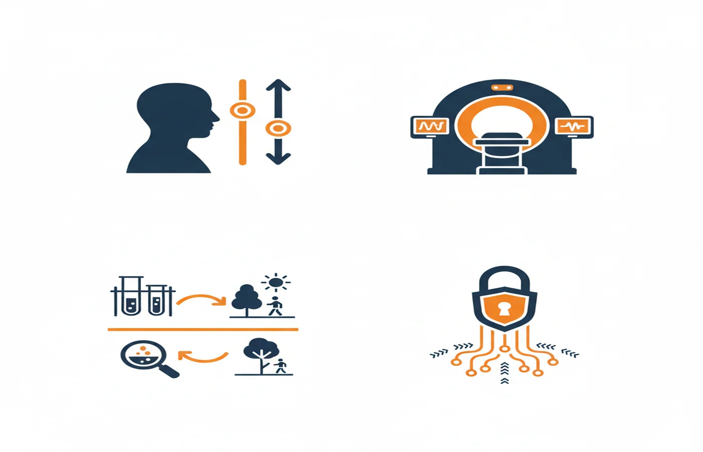Four-quadrant infographic summarizing key limitations of neural decoding: individual calibration, clinical hardware requirements, lab versus field performance, and neural data permanence.
