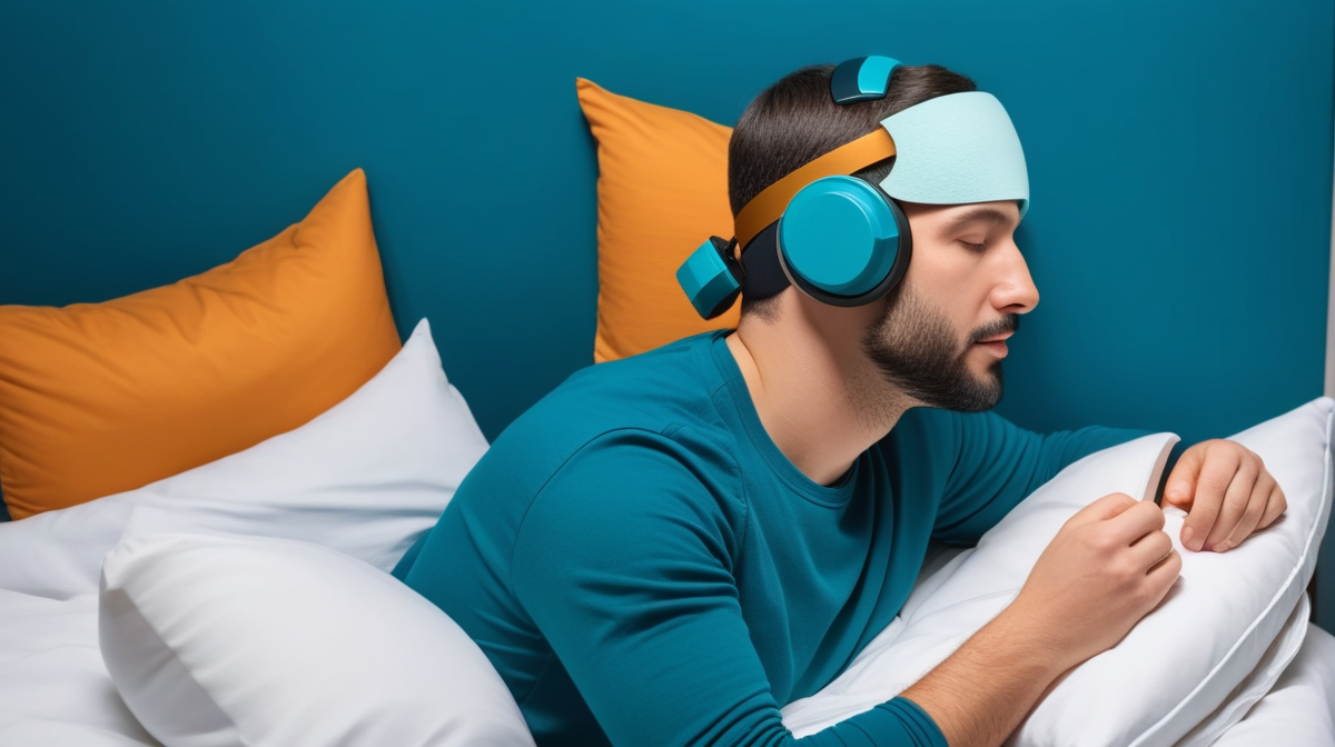 Split illustration comparing daytime working-memory stimulation and nighttime sleep-memory wearable use.