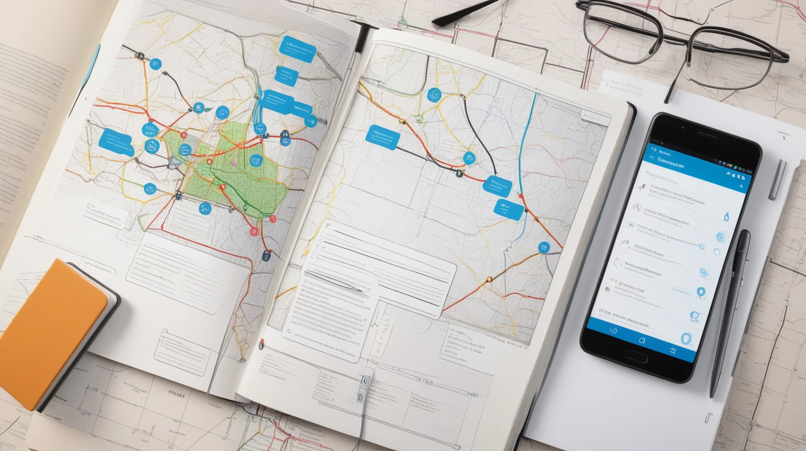 Editorial illustration showing handwritten knowledge tools, a smartphone, and a neural interface connected across a timeline of human cognition.