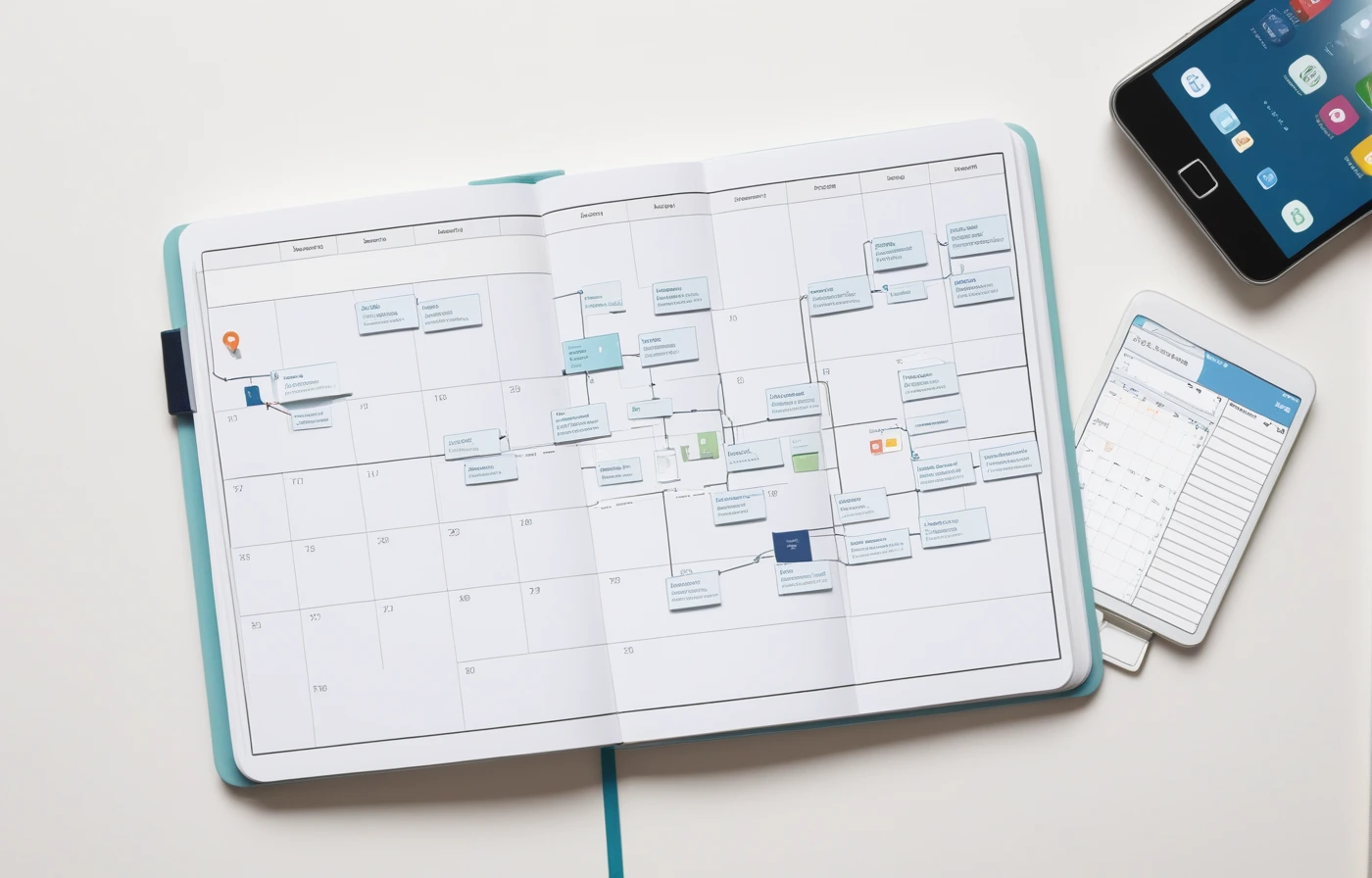 Notebook cards, route cues, calendar symbols, and a smartphone connected into a shared memory network representing external memory and cognitive offloading.