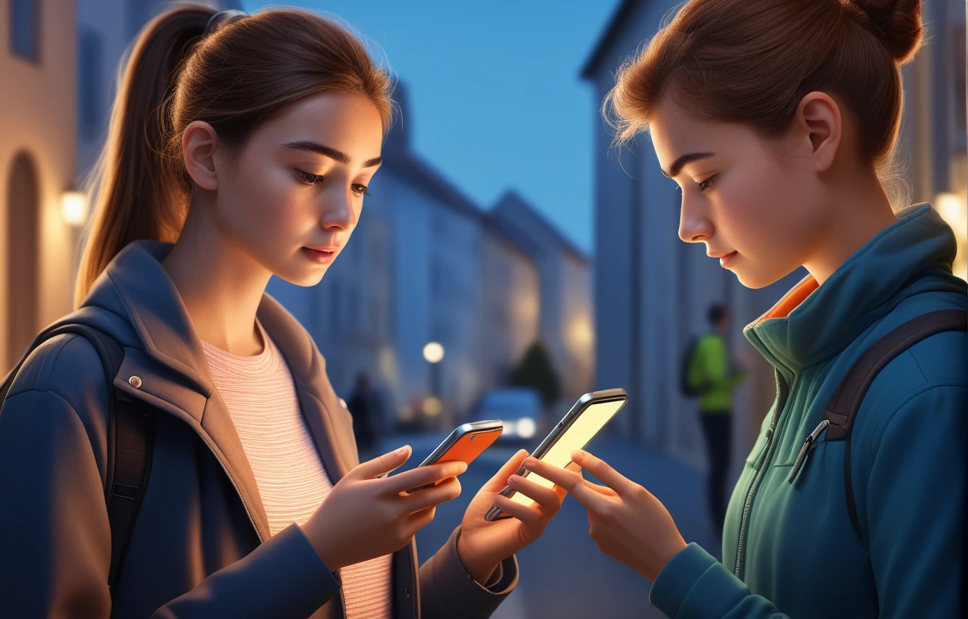 Split-scene illustration of a person using a smartphone for navigation and reminders while notification glow competes with deep reading on the other side.