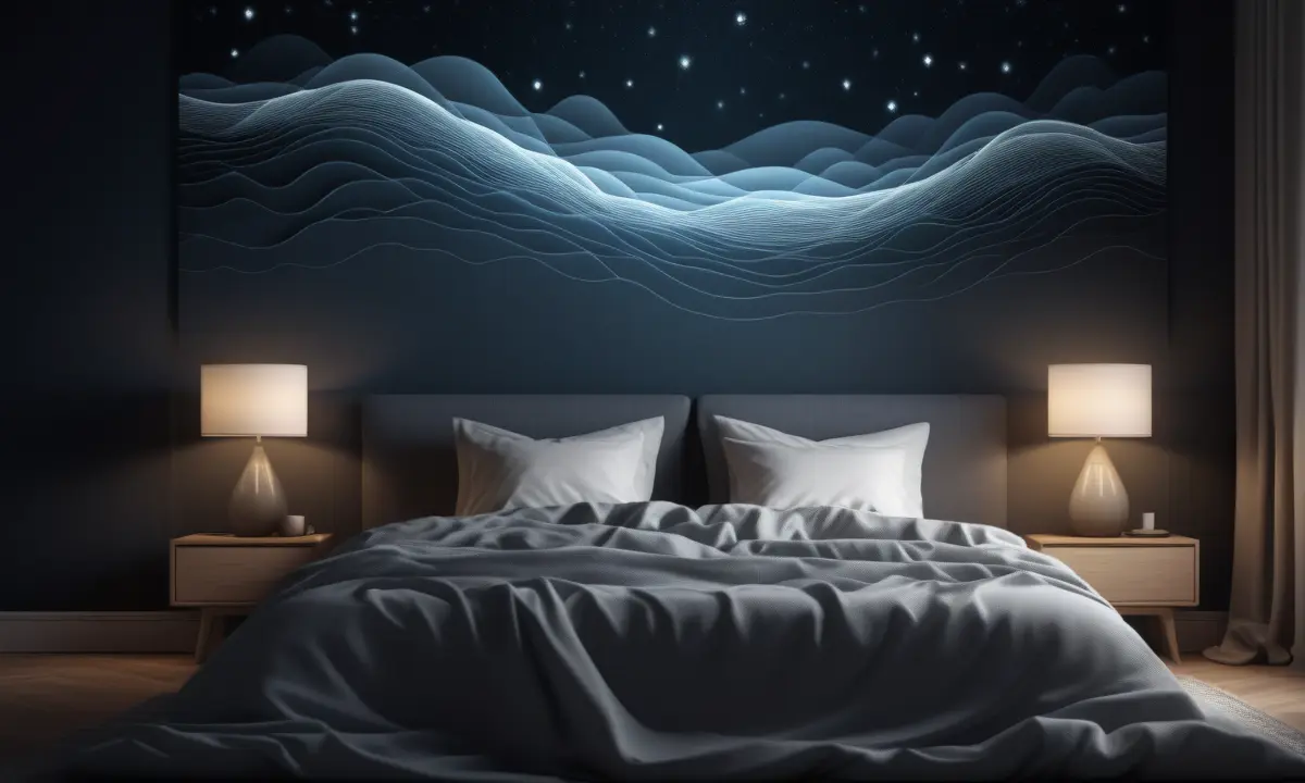 Editorial illustration of a sleeping person with soft cue waves and memory fragments being integrated during sleep