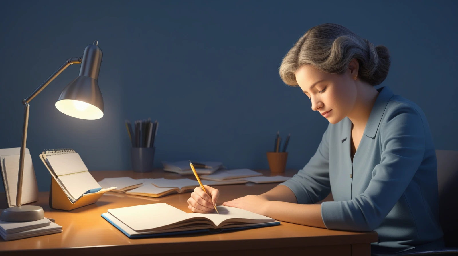 Editorial illustration of a person sleeping beside flashcards and a notebook while subtle sound-wave cues suggest memory reactivation during sleep