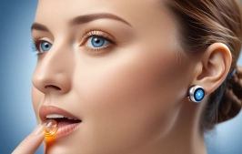 Editorial illustration of a patient profile with tongue and olfactory interfaces suggesting neural sensory repair.