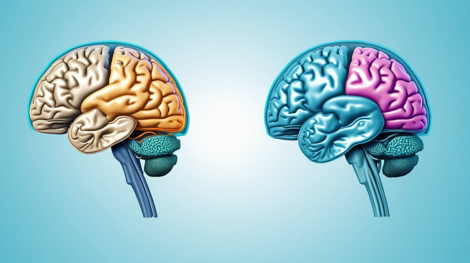 Illustration comparing a biological brain, a scanned model, and a digital simulation.
