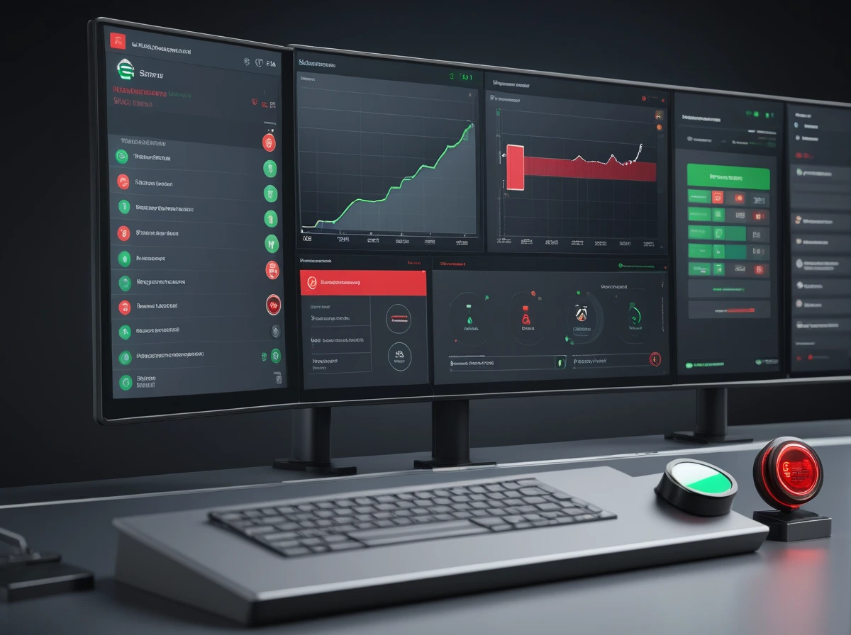 Split illustration comparing a single emergency stop button with a layered AI control stack of monitoring, approvals, and access controls.