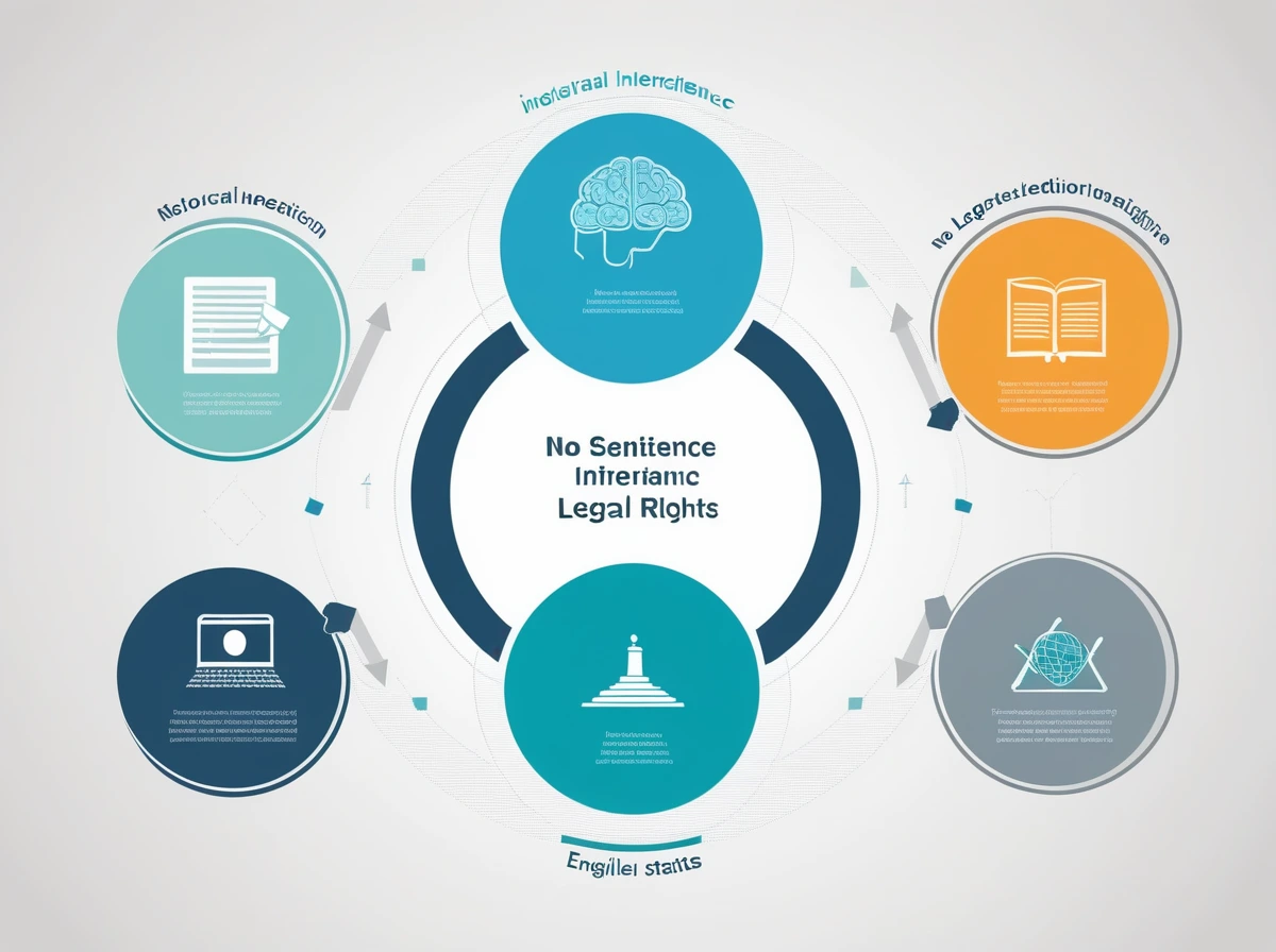 Diagram-style illustration showing intelligence, sentience, moral status, and legal rights as four separate conceptual layers.