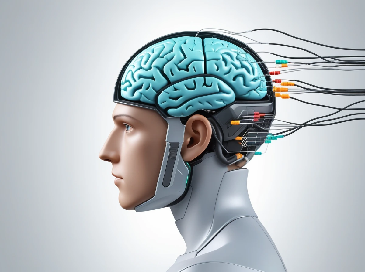 Illustration showing precise task-specific neural input rather than a massive high-speed brain download.