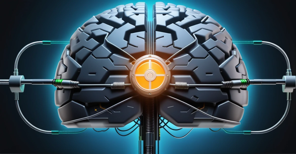 Editorial illustration of a protected brain interface surrounded by privacy and security layers.