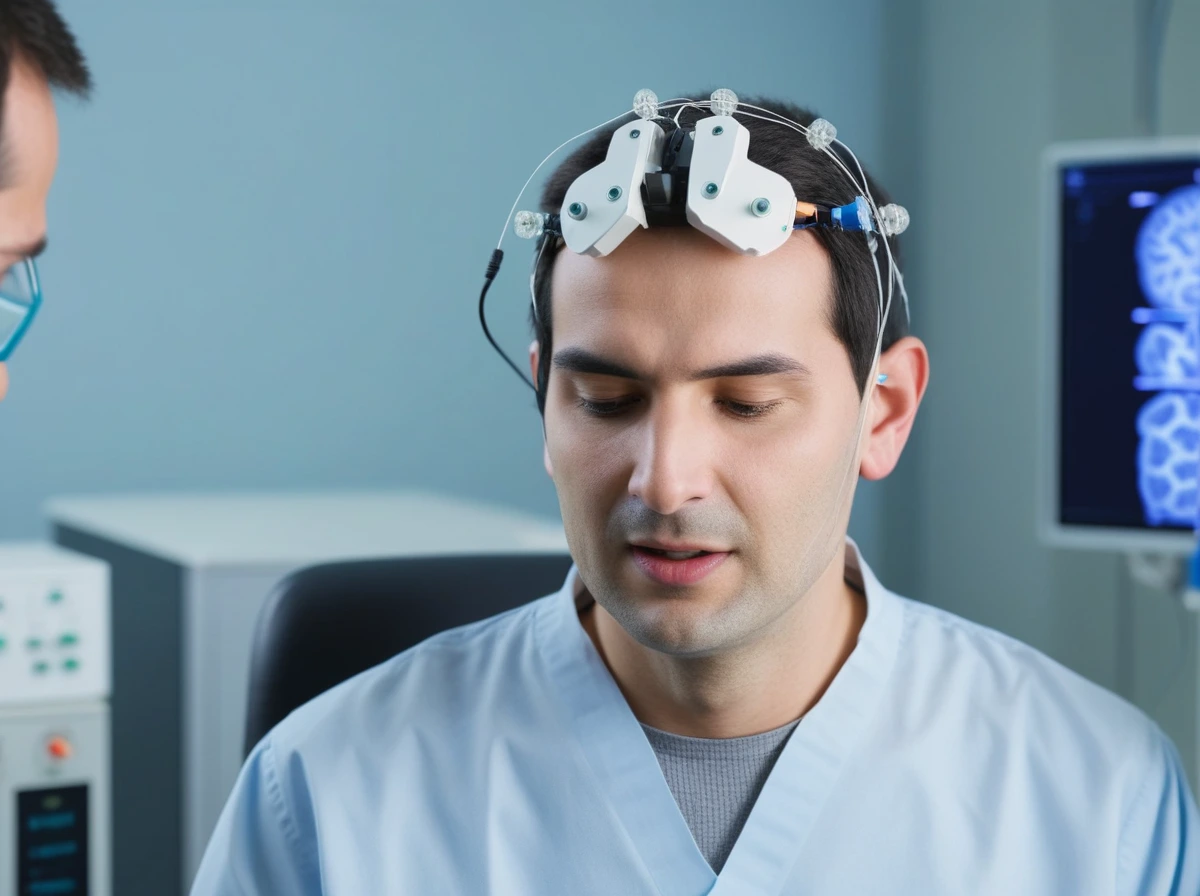 Illustration of a clinical speech neuroprosthesis converting brain activity into communication.