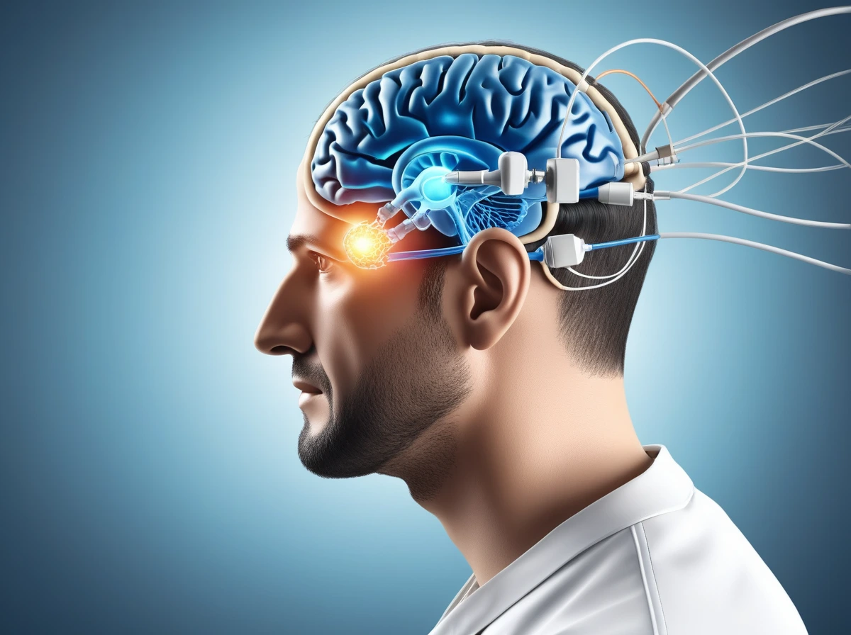 Illustration of a clinical memory prosthesis concept in a neuroscience lab.