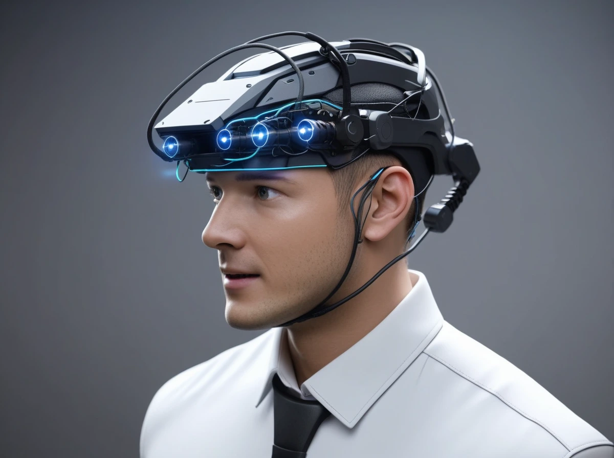 Illustration showing a future memory assistant combining neural signals with external retrieval cues.
