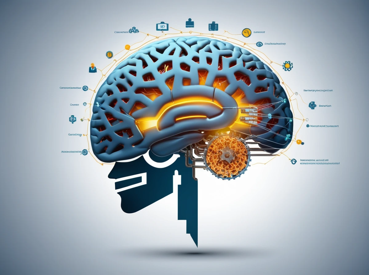 Illustration showing governance, consent, and audit safeguards around neurotechnology.
