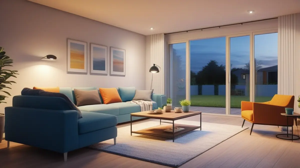 Editorial scene showing a home changing music and lighting during a stressed evening.