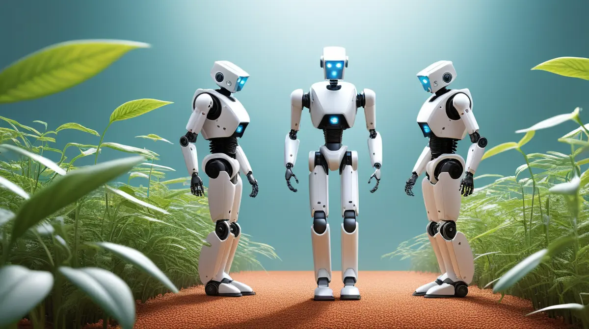 Illustration of microscale medical bio-robots navigating a biological environment for targeted therapy or sensing.
