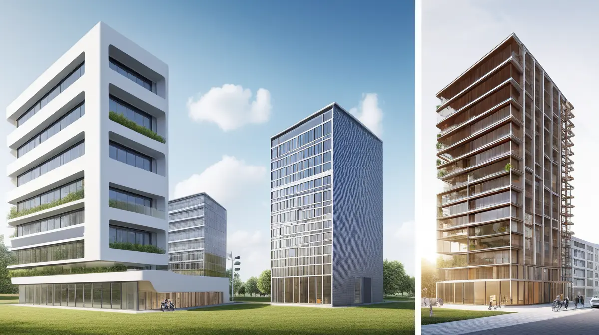 Illustration of generative design options for buildings arranged around energy, structure, and circulation constraints.