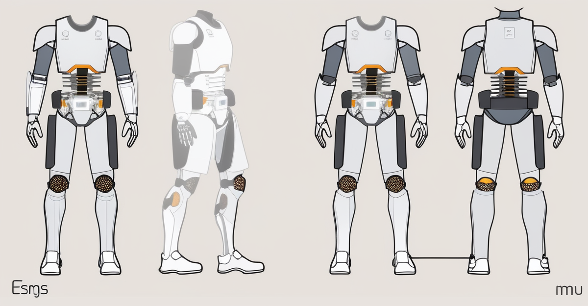 Diagram of how a powered exoskeleton senses your gait and drives motors at the hip and knee