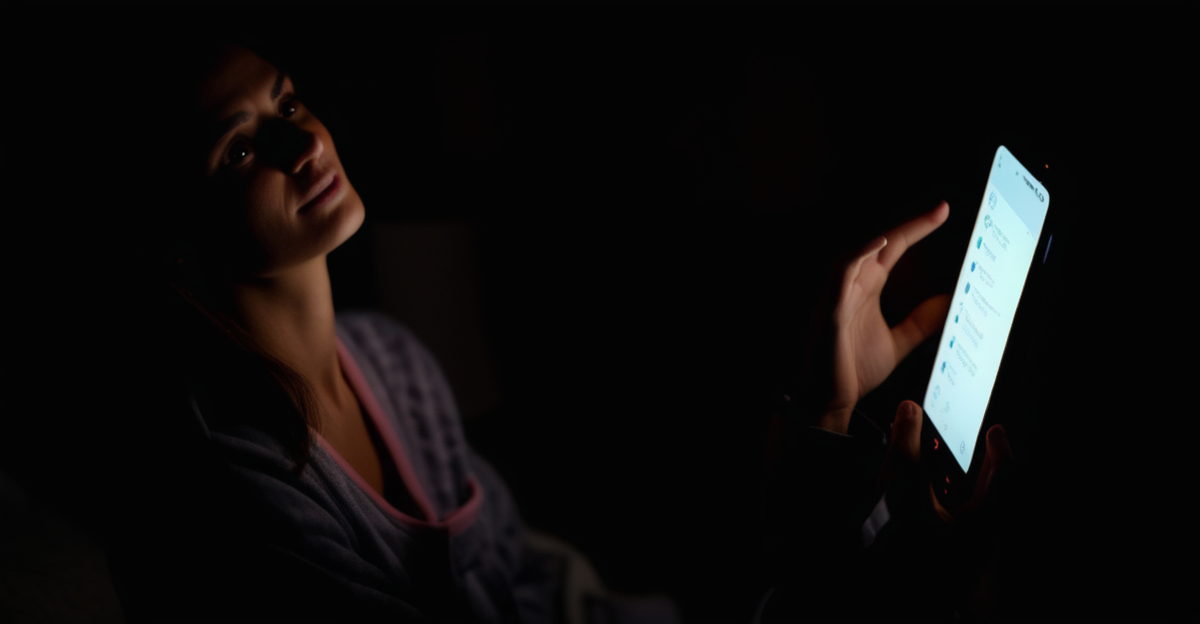 A patient using a health chatbot on a smartphone at home late at night