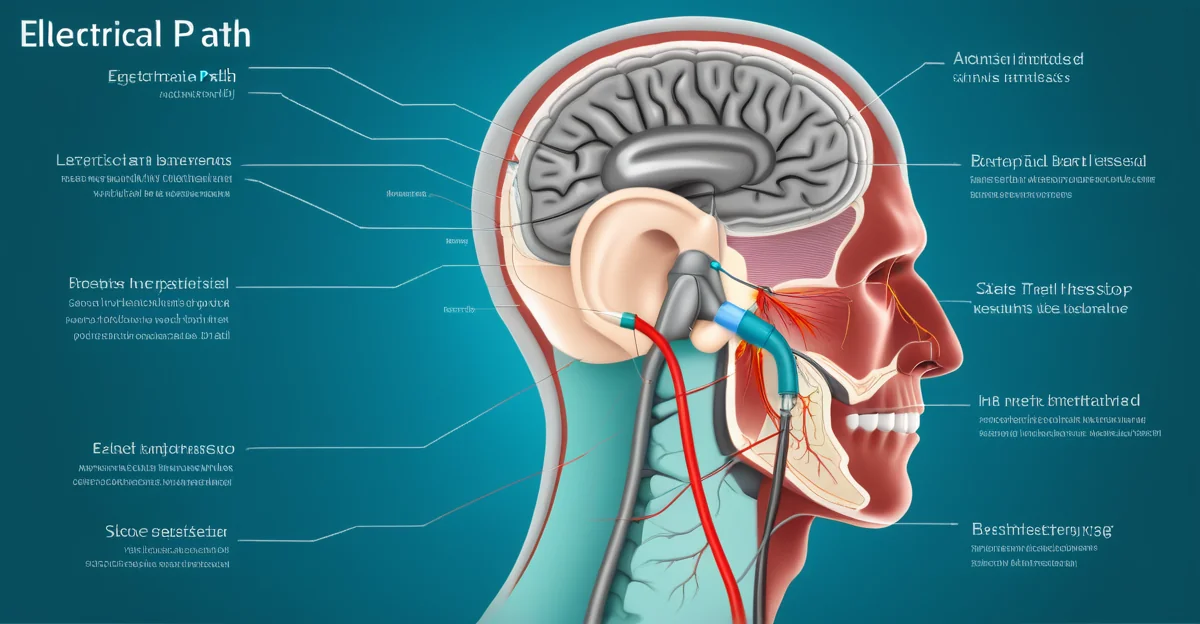 Diagram of vestibular nerve stimulation reaching the brainstem in the Modius Spero PTSD device