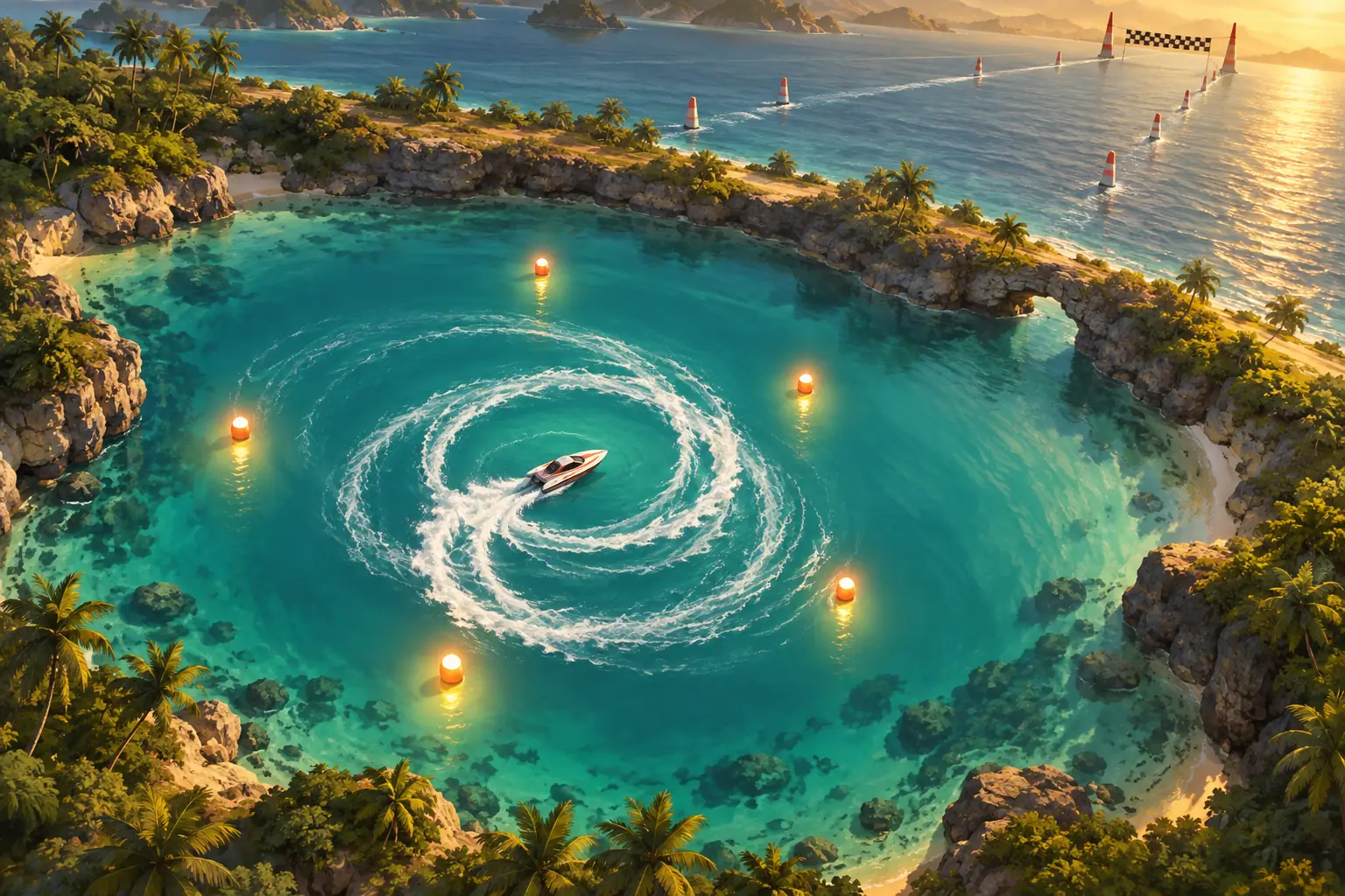 Racing boat circling a lagoon instead of finishing the race, a classic reward hacking example