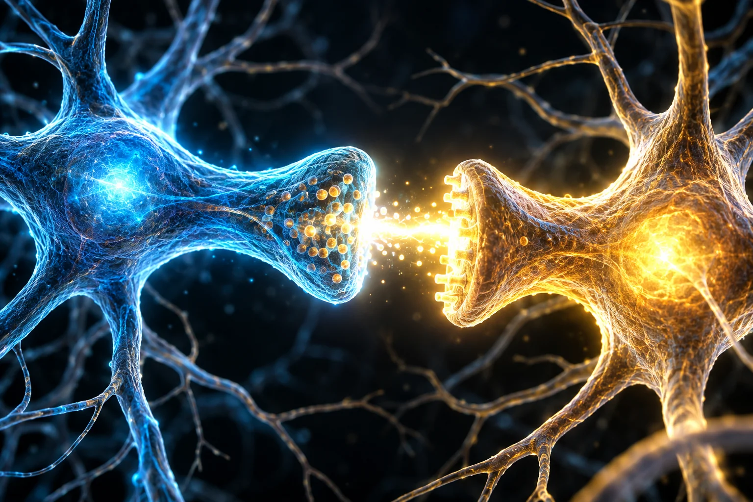 Two neurons strengthening their synaptic connection through Hebbian plasticity
